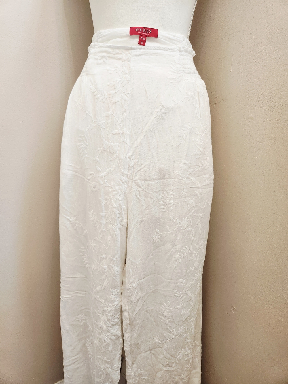 GUESS White Embroidered Wide-Leg Trousers